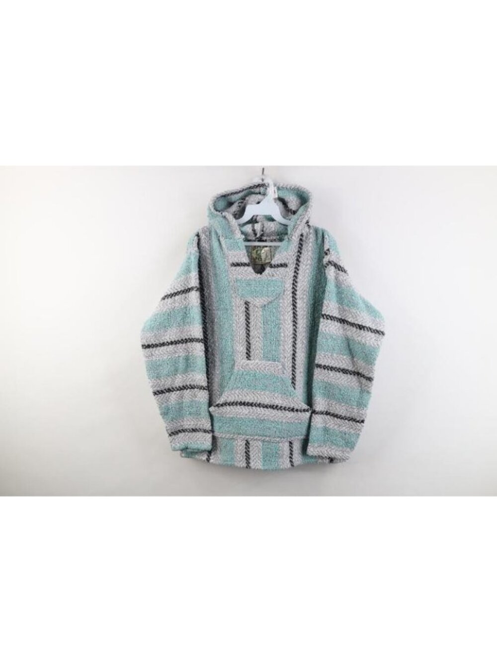 Vtg 90s Streetwear Womens Medium Striped Knit Drug Rug Hoodie Sweater Blanket